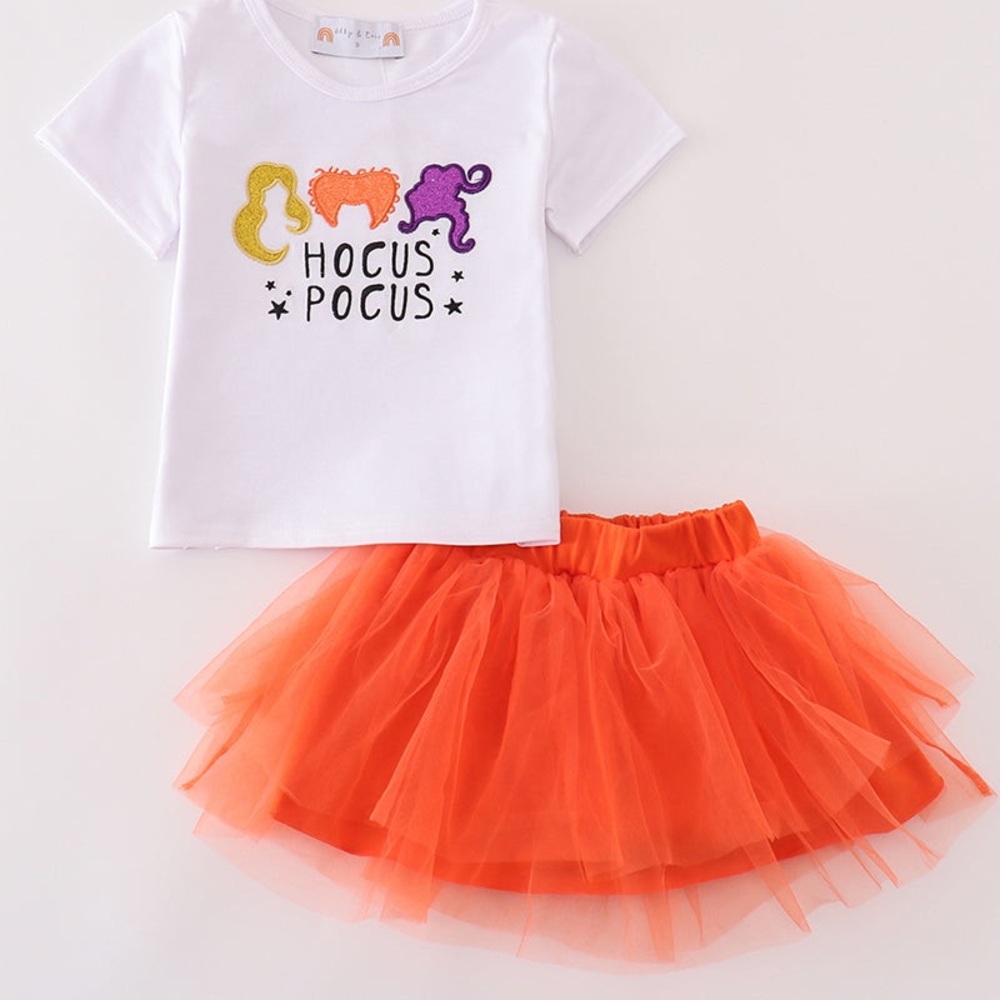 NWT Girls Halloween Hocus POCUS Glitter Skort Set
